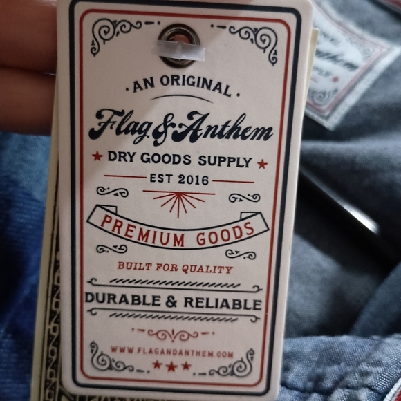 NWT Flag and Anthem Denim Shirt Mens sz Large Blue Plaid Button Up - Picture 12 of 12